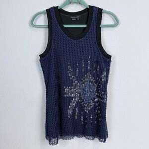 Sachin + Babi Navy Black Embellished Knit Tank Top S